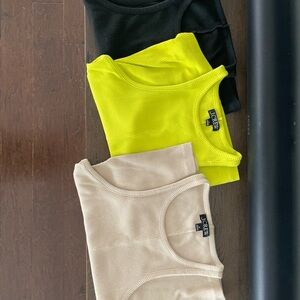 J. Crew Ribbed Tank Trio - Black, Bright Neon Yellow, Beige